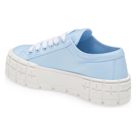 Prada Cielo Blue Nylon White Platform Lug Sole Flat Low Top Trainer Sneaker 37 - Picture 8 of 12